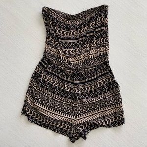 Forever 21 Black and Tan Patterned Strapless Romper